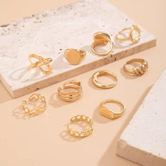 Chunky Gold Ring Set - 10 Piece Stackable Statement Rings