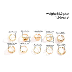 Chunky Gold Ring Set - 10 Piece Stackable Statement Rings