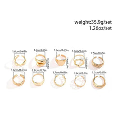 Chunky Gold Ring Set - 10 Piece Stackable Statement Rings