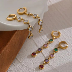 Gold Dangle Earrings with Cubic Zirconia - Two-Style Set