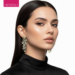 Floral Gold Statement Earrings for Women – Long Elegant Dangle