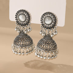 Exquisite Silver Oxidized Jhumka Earrings