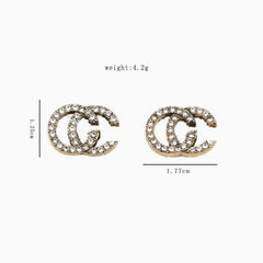 Silver Pave Crystal Stud Earrings - Interlocking CC Design