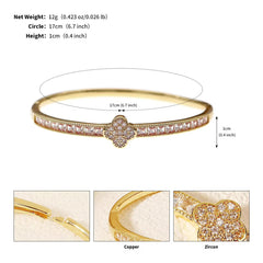 Golden Clover Zirconia Bangle Bracelet - Sparkling Four Leaf Clover