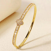 Golden Clover Zirconia Bangle Bracelet - Sparkling Four Leaf Clover