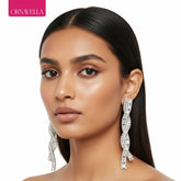 Silver Tone Twisted Baguette Crystal Drop Earrings