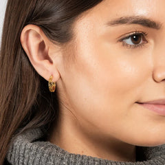 Gold Greek Key Pattern Hoop Earrings - Meander Design Huggies