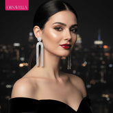 Sparkling Rhinestone Tassel Drop Earrings | Statement Dangle Chain Crystal Earrings