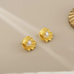 Gold Vintage Pearl Shell Earrings
