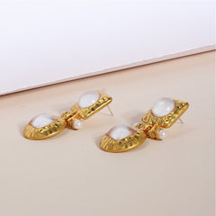 Vintage-Inspired Gold Dangle Earrings with Pearl and Gemstone Accents