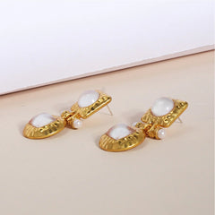Vintage-Inspired Gold Dangle Earrings with Pearl and Gemstone Accents