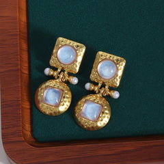 Vintage-Inspired Gold Dangle Earrings with Pearl and Gemstone Accents