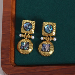 Vintage-Inspired Gold Dangle Earrings with Pearl and Gemstone Accents