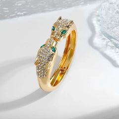 Gold Pave Crystal Panther Head Bracelet