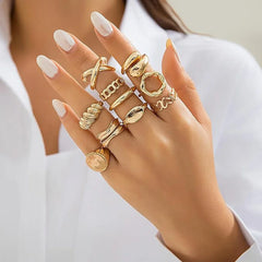Chunky Gold Ring Set - 10 Piece Stackable Statement Rings