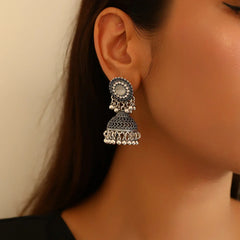 Exquisite Silver Oxidized Jhumka Earrings