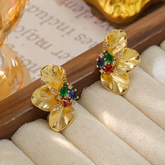 Vintage Niche Petal Coloured Zircon Earrings