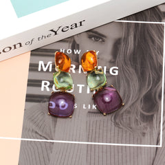 Elegant Multicolor Resin Gemstone Choker Necklace & Dangle Earrings Set