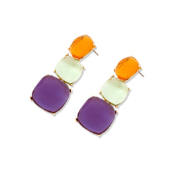 Elegant Multicolor Resin Gemstone Choker Necklace & Dangle Earrings Set