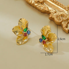 Vintage Niche Petal Coloured Zircon Earrings