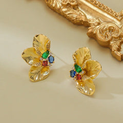 Vintage Niche Petal Coloured Zircon Earrings