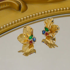 Vintage Niche Petal Coloured Zircon Earrings