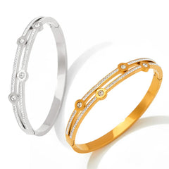 Elegant Gold & Silver Zircon Bangle Bracelets