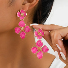 Bold Pink Flower Drop Earrings