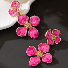 Bold Pink Flower Drop Earrings
