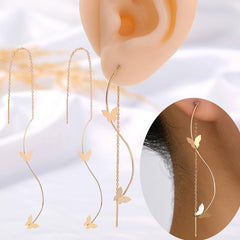 Elegant Gold Butterfly Threader Earrings