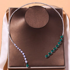 Elegant Green & White Crystal Necklace