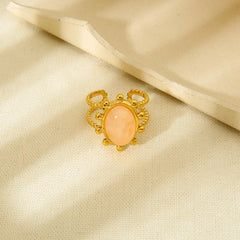 Boho Gold Adjustable Ring with Peach Stone Accent