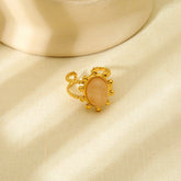 Boho Gold Adjustable Ring with Peach Stone Accent