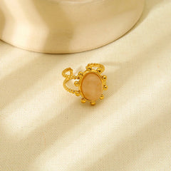 Boho Gold Adjustable Ring with Peach Stone Accent