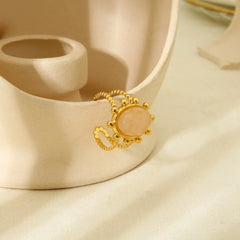 Boho Gold Adjustable Ring with Peach Stone Accent