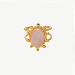 Boho Gold Adjustable Ring with Peach Stone Accent
