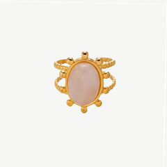 Boho Gold Adjustable Ring with Peach Stone Accent