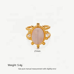 Boho Gold Adjustable Ring with Peach Stone Accent