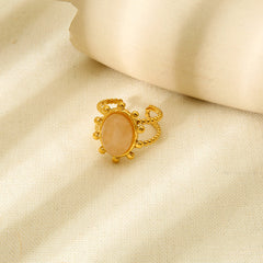 Boho Gold Adjustable Ring with Peach Stone Accent