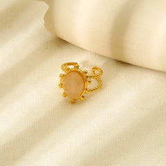 Boho Gold Adjustable Ring with Peach Stone Accent