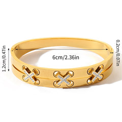 Gold Designer Bangle with Crystal Cross Accents