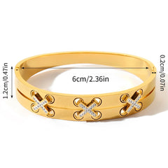 Gold Designer Bangle with Crystal Cross Accents