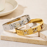 Gold Designer Bangle with Crystal Cross Accents