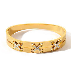 Gold Designer Bangle with Crystal Cross Accents