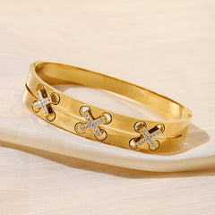 Gold Designer Bangle with Crystal Cross Accents