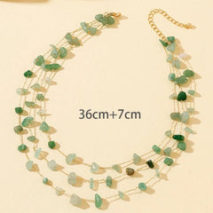 Triple Layer Green Aventurine Chip Stone Necklace