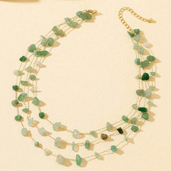 Triple Layer Green Aventurine Chip Stone Necklace