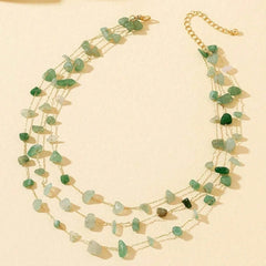 Triple Layer Green Aventurine Chip Stone Necklace