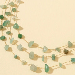 Triple Layer Green Aventurine Chip Stone Necklace