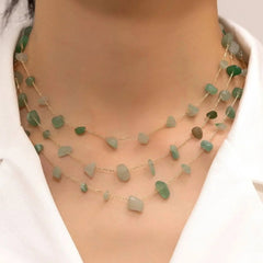 Triple Layer Green Aventurine Chip Stone Necklace